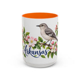 Arkansas State Bird and Flower Mug, Watercolor Botanical Coffee Cup, Nature Lover Gift, 11oz 15oz Accent Mug — 15oz / Orange — front