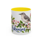 Arkansas State Bird and Flower Mug, Watercolor Botanical Coffee Cup, Nature Lover Gift, 11oz 15oz Accent Mug — 11oz / Yellow — front