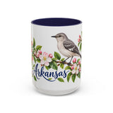 Arkansas State Bird and Flower Mug, Watercolor Botanical Coffee Cup, Nature Lover Gift, 11oz 15oz Accent Mug — 15oz / Navy — front