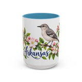 Arkansas State Bird and Flower Mug, Watercolor Botanical Coffee Cup, Nature Lover Gift, 11oz 15oz Accent Mug — 15oz / Light Blue — front