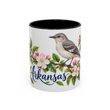 Arkansas State Bird and Flower Mug, Watercolor Botanical Coffee Cup, Nature Lover Gift, 11oz 15oz Accent Mug — 11oz / Black — front
