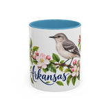 Arkansas State Bird and Flower Mug, Watercolor Botanical Coffee Cup, Nature Lover Gift, 11oz 15oz Accent Mug — 11oz / Light Blue — front