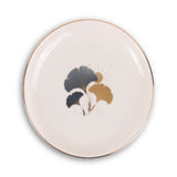 Art Deco Ginkgo Ceramic Ring Dish, Gold Rim Trinket Tray, Jewelry Holder Gift, Round Wavy Round Heart — Front view — Photo 1