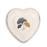 Art Deco Ginkgo Ceramic Ring Dish, Gold Rim Trinket Tray, Jewelry Holder Gift, Round Wavy Round Heart — Front view — Photo 3