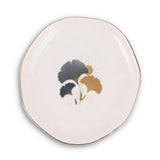 Art Deco Ginkgo Ceramic Ring Dish, Gold Rim Trinket Tray, Jewelry Holder Gift, Round Wavy Round Heart — Front view — Photo 2