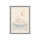 Baby Seal Stars Framed Nursery Poster, Storybook Kids Room Wall Art, A4 A3 Size — Front view — Photo 1