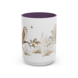 Barn Owl Accent Mug | Watercolor Nature Coffee Cup | 11oz 15oz Farm Animal Gift — 15oz / Purple — front