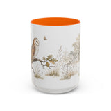 Barn Owl Accent Mug | Watercolor Nature Coffee Cup | 11oz 15oz Farm Animal Gift — 15oz / Orange — front