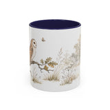 Barn Owl Accent Mug | Watercolor Nature Coffee Cup | 11oz 15oz Farm Animal Gift — 11oz / Navy — front