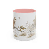 Barn Owl Accent Mug | Watercolor Nature Coffee Cup | 11oz 15oz Farm Animal Gift — 11oz / Pink — front