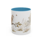 Barn Owl Accent Mug | Watercolor Nature Coffee Cup | 11oz 15oz Farm Animal Gift — 11oz / Light Blue — front