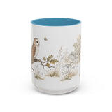 Barn Owl Accent Mug | Watercolor Nature Coffee Cup | 11oz 15oz Farm Animal Gift — 15oz / Light Blue — front