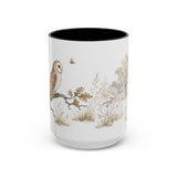 Barn Owl Accent Mug | Watercolor Nature Coffee Cup | 11oz 15oz Farm Animal Gift — 15oz / Black — front