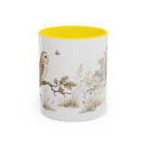 Barn Owl Accent Mug | Watercolor Nature Coffee Cup | 11oz 15oz Farm Animal Gift — 11oz / Yellow — front