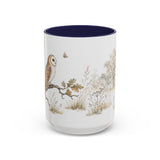Barn Owl Accent Mug | Watercolor Nature Coffee Cup | 11oz 15oz Farm Animal Gift — 15oz / Navy — front