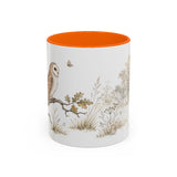 Barn Owl Accent Mug | Watercolor Nature Coffee Cup | 11oz 15oz Farm Animal Gift — 11oz / Orange — front