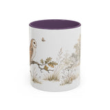 Barn Owl Accent Mug | Watercolor Nature Coffee Cup | 11oz 15oz Farm Animal Gift — 11oz / Purple — front
