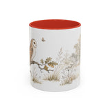 Barn Owl Accent Mug | Watercolor Nature Coffee Cup | 11oz 15oz Farm Animal Gift — 11oz / Red — front