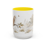 Barn Owl Accent Mug | Watercolor Nature Coffee Cup | 11oz 15oz Farm Animal Gift — 15oz / Yellow — front