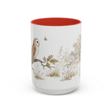 Barn Owl Accent Mug | Watercolor Nature Coffee Cup | 11oz 15oz Farm Animal Gift — 15oz / Red — front