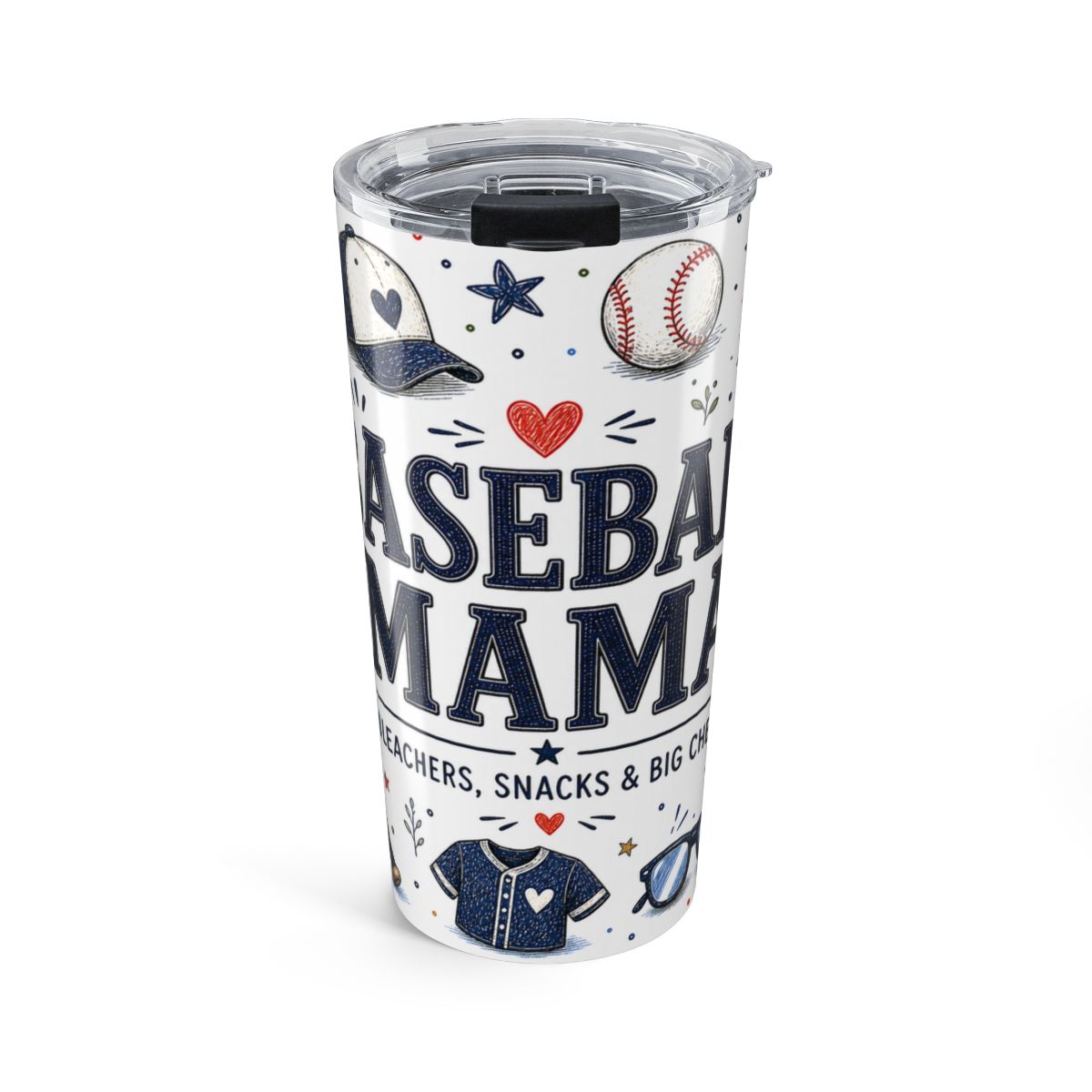 Baseball Mama 20oz Tumbler — Baseball Mom Gift — Insulated Stainless Steel Travel Cup — Front view — Photo 1