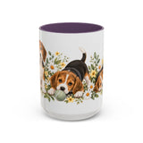 Beagle Mug, Cute Watercolor Dog Coffee Cup, Floral Pet Lover Gift, 11oz 15oz Ceramic Accent Mug — 15oz / Purple — front