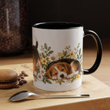 Beagle Mug, Cute Watercolor Dog Coffee Cup, Floral Pet Lover Gift, 11oz 15oz Ceramic Accent Mug — 11oz / Black — context-1