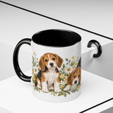 Beagle Mug, Cute Watercolor Dog Coffee Cup, Floral Pet Lover Gift, 11oz 15oz Ceramic Accent Mug — 11oz / Black — context-2