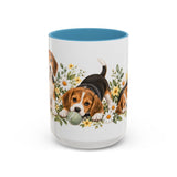 Beagle Mug, Cute Watercolor Dog Coffee Cup, Floral Pet Lover Gift, 11oz 15oz Ceramic Accent Mug — 15oz / Light Blue — front