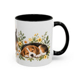 Beagle Mug, Cute Watercolor Dog Coffee Cup, Floral Pet Lover Gift, 11oz 15oz Ceramic Accent Mug — 11oz / Black — right