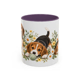 Beagle Mug, Cute Watercolor Dog Coffee Cup, Floral Pet Lover Gift, 11oz 15oz Ceramic Accent Mug — 11oz / Purple — front