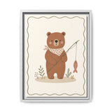 Bear Fishing Framed Nursery Canvas, Storybook Kids Room Wall Art, 12x16 18x24 — 6ad866799136e3edae0e5daf_107253_103270_front
