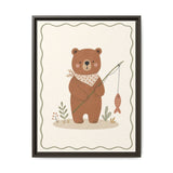 Bear Fishing Framed Nursery Canvas, Storybook Kids Room Wall Art, 12x16 18x24 — 6ad866799136e3edae0e5daf_107256_103249_front