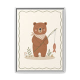 Bear Fishing Framed Nursery Canvas, Storybook Kids Room Wall Art, 12x16 18x24 — 6ad866799136e3edae0e5daf_107257_103277_front