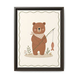 Bear Fishing Framed Nursery Canvas, Storybook Kids Room Wall Art, 12x16 18x24 — 6ad866799136e3edae0e5daf_107252_103242_front