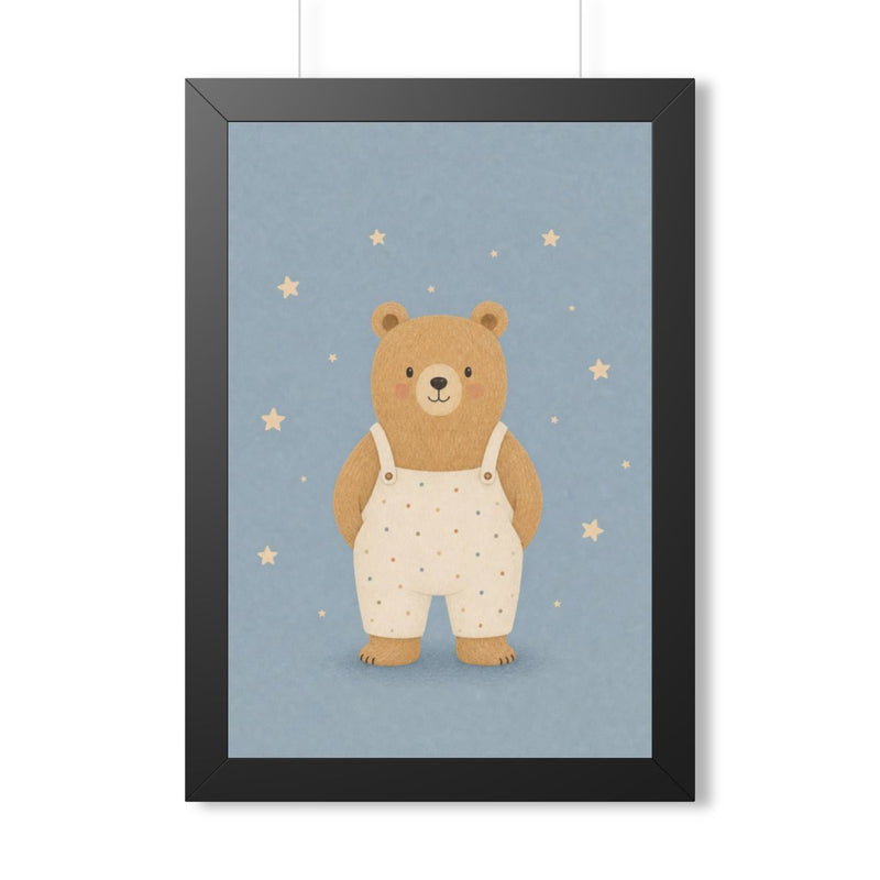 Bear In Overalls Stars Framed Nursery Wall Art, Storybook Kids Room Decor, 16x24 20x30 Poster — 6ad86f37b36293f29b038179_69668_124096_front