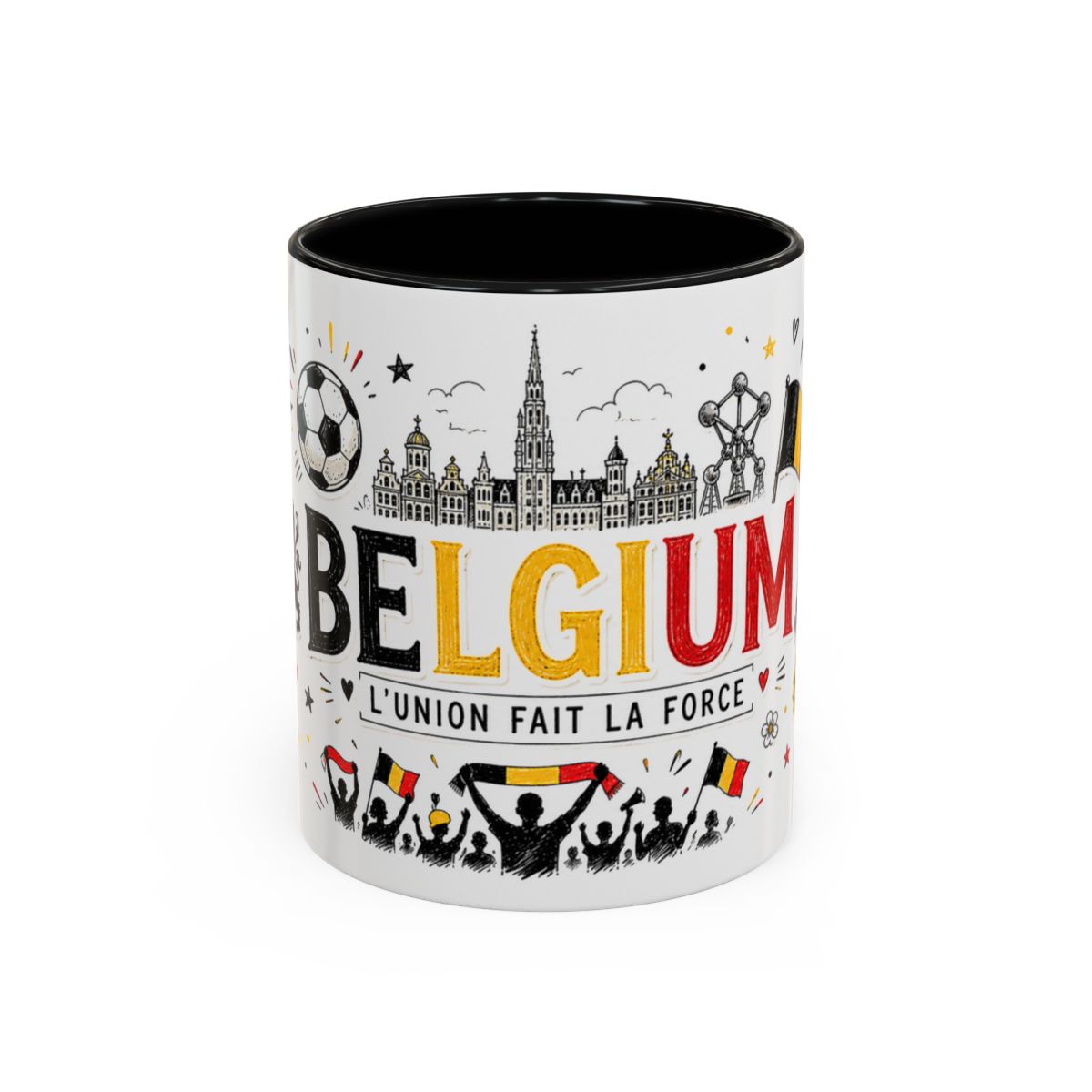 Belgium Soccer Coffee Mug — Soccer Fan Gift — Accent Color Ceramic 11oz 15oz Match Day Cup — Front view — Photo 1