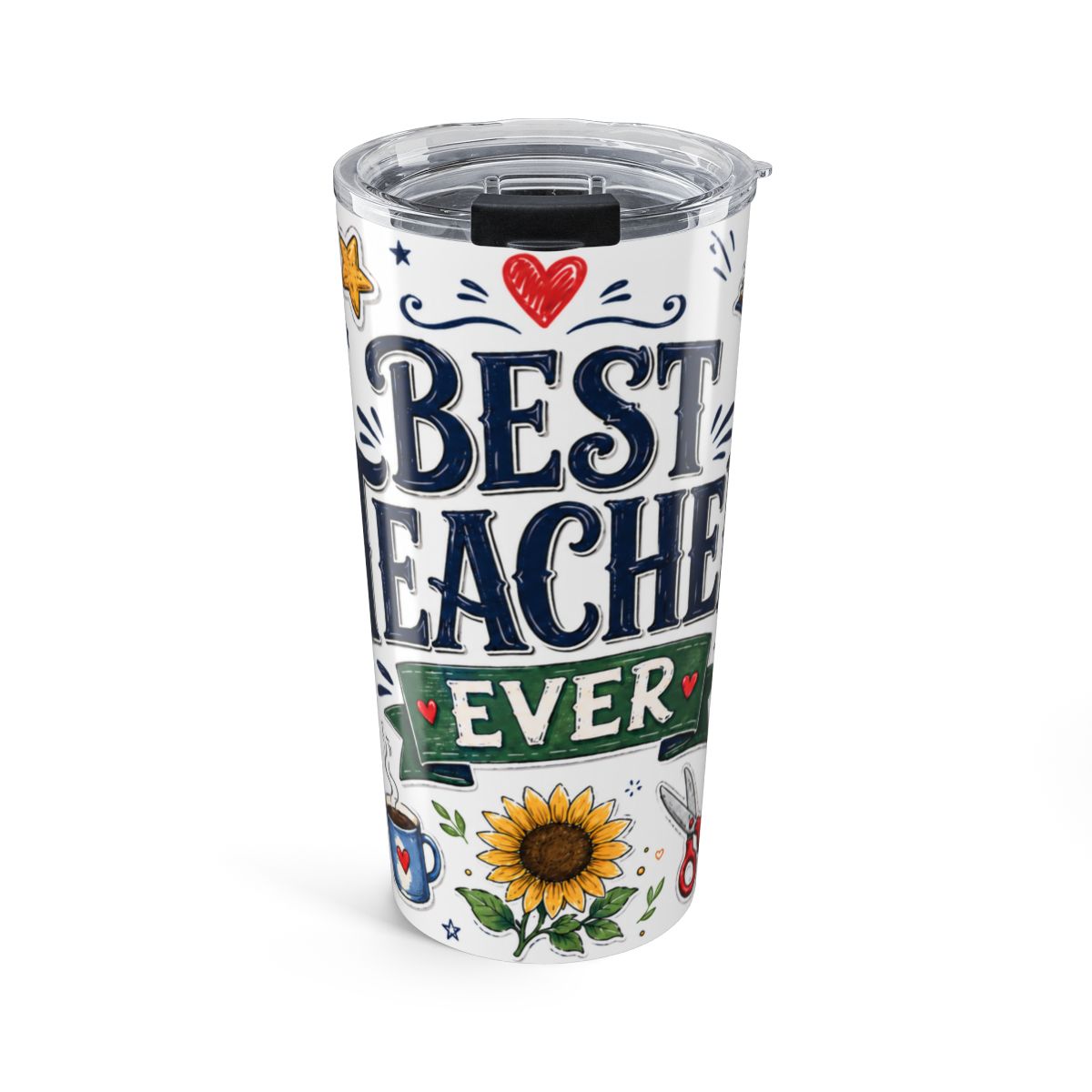 Best Teacher Ever 20oz Tumbler — Teacher Appreciation Gift — Insulated Stainless Steel Travel Cup — Front view — Photo 1