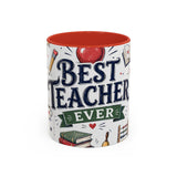 Best Teacher Ever Coffee Mug — Teacher Appreciation Gift — Accent Color Ceramic 11oz 15oz — Front view — Photo 4