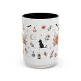 Black Cat Halloween Mug — Pumpkin Moon Watercolor Gift — Spooky Accent Cup 11oz 15oz — Front view — Photo 5