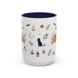 Black Cat Halloween Mug — Pumpkin Moon Watercolor Gift — Spooky Accent Cup 11oz 15oz — Front view — Photo 6