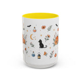 Black Cat Halloween Mug — Pumpkin Moon Watercolor Gift — Spooky Accent Cup 11oz 15oz — Front view — Photo 14