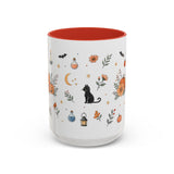 Black Cat Halloween Mug — Pumpkin Moon Watercolor Gift — Spooky Accent Cup 11oz 15oz — Front view — Photo 8