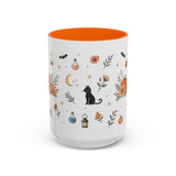 Black Cat Halloween Mug — Pumpkin Moon Watercolor Gift — Spooky Accent Cup 11oz 15oz — Front view — Photo 13