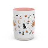 Black Cat Halloween Mug — Pumpkin Moon Watercolor Gift — Spooky Accent Cup 11oz 15oz — Front view — Photo 7