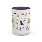 Black Cat Halloween Mug — Pumpkin Moon Watercolor Gift — Spooky Accent Cup 11oz 15oz — Front view — Photo 17