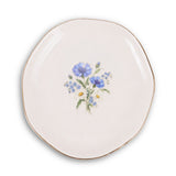 Blue Wildflower Ceramic Ring Dish, Gold Rim Trinket Tray, Jewelry Holder Gift, Round Wavy Round Heart — Front view — Photo 2
