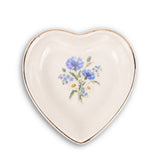 Blue Wildflower Ceramic Ring Dish, Gold Rim Trinket Tray, Jewelry Holder Gift, Round Wavy Round Heart — Front view — Photo 3