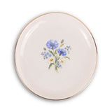 Blue Wildflower Ceramic Ring Dish, Gold Rim Trinket Tray, Jewelry Holder Gift, Round Wavy Round Heart — Front view — Photo 1