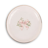 Blush Bridal Bow Ceramic Ring Dish, Gold Rim Trinket Tray, Jewelry Holder Gift, Round Wavy Round Heart — Front view — Photo 1